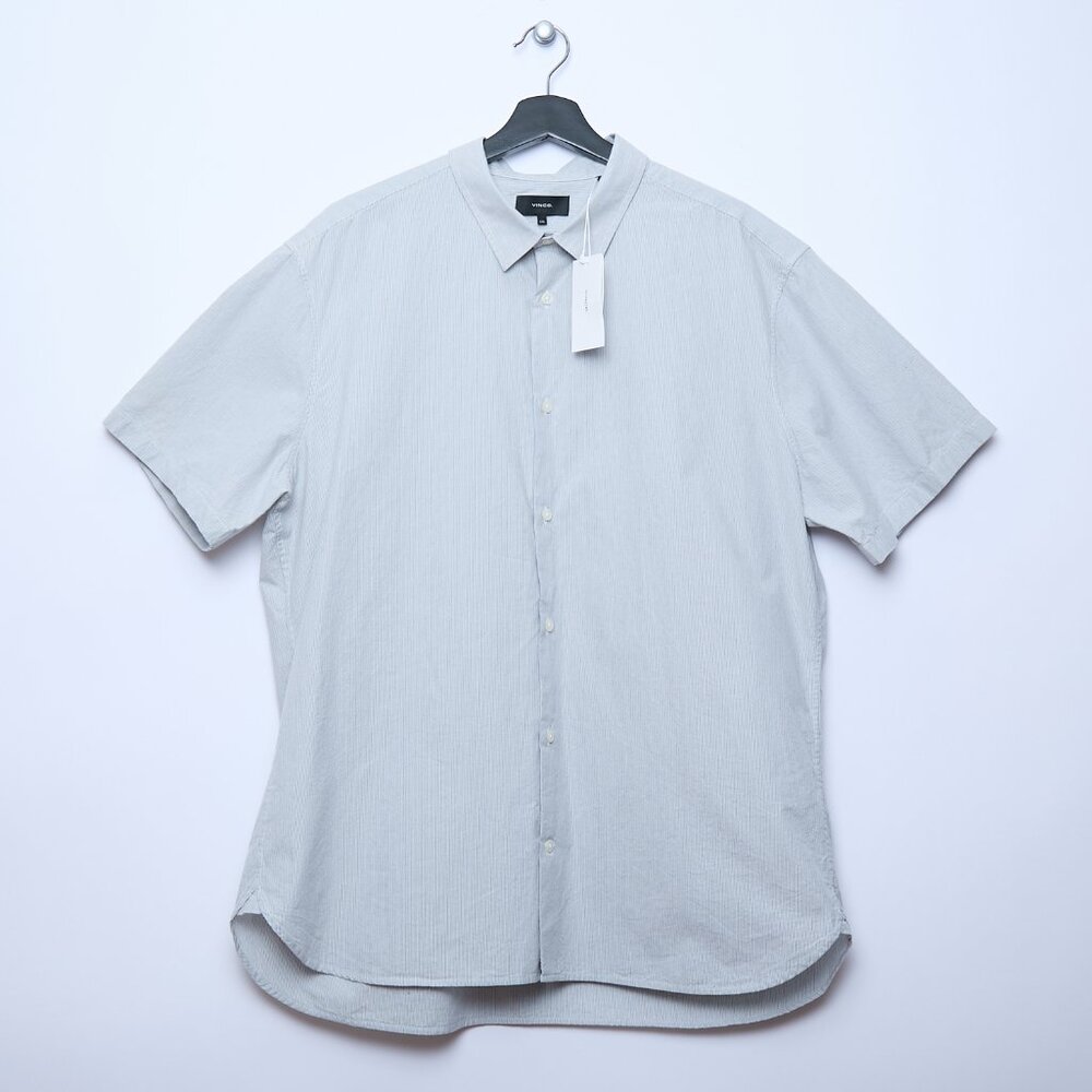 VINCE NWT Short Sleeve Slim Fit Button Down 100% Cotton Striped White Blue XXL